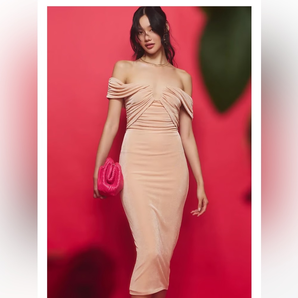 Misha off the shoulder slim midi dress NWOT